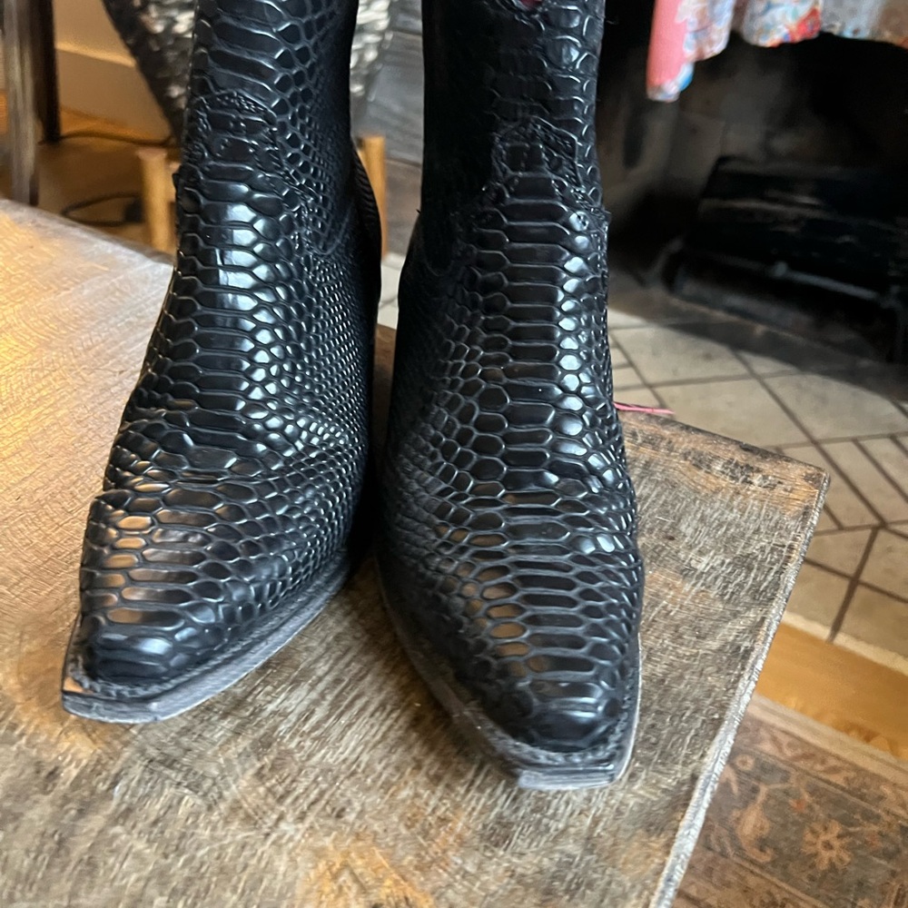 Freebird by Steven Black Embossed Snakeskin Ankle Booties - Picture 6 of 9